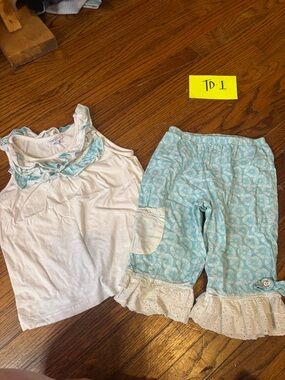 Naartjie Girls White Tank Top & Aqua Patterned Ruffle Set